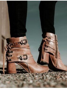 Freebird Hero Distressed Leather Heeled Booties, Size 7